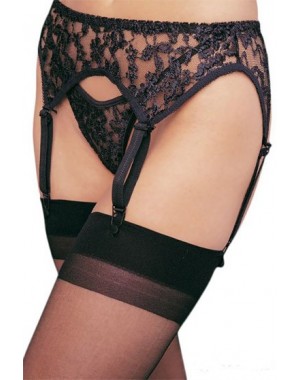 Liguero de Encaje y Tanga Negro [Grande]