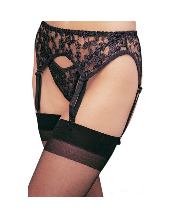 Liguero de Encaje y Tanga Negro [Grande]