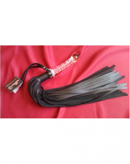 Latigo de cuero y mango de cristal