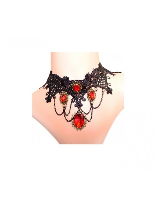 Elegante Collar Negro y Ruby Rojo